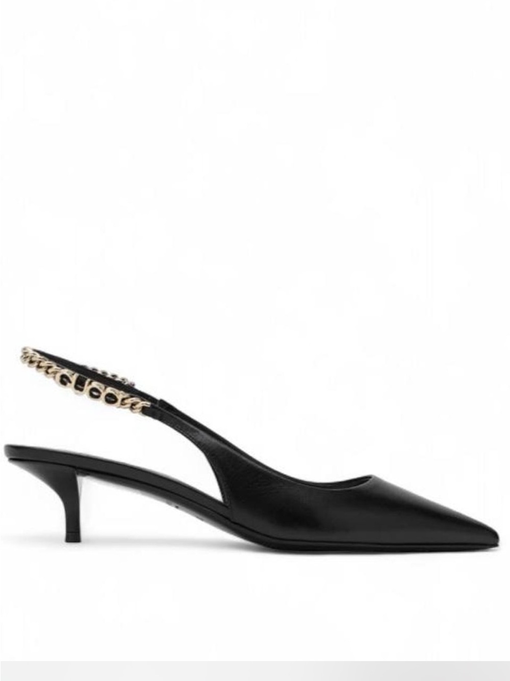 GUCCI SINGNORIA BLACK LEATHER GOLD CHAIN DETAIL SLINGBACK KITTEN HEELS SIZE 9.5